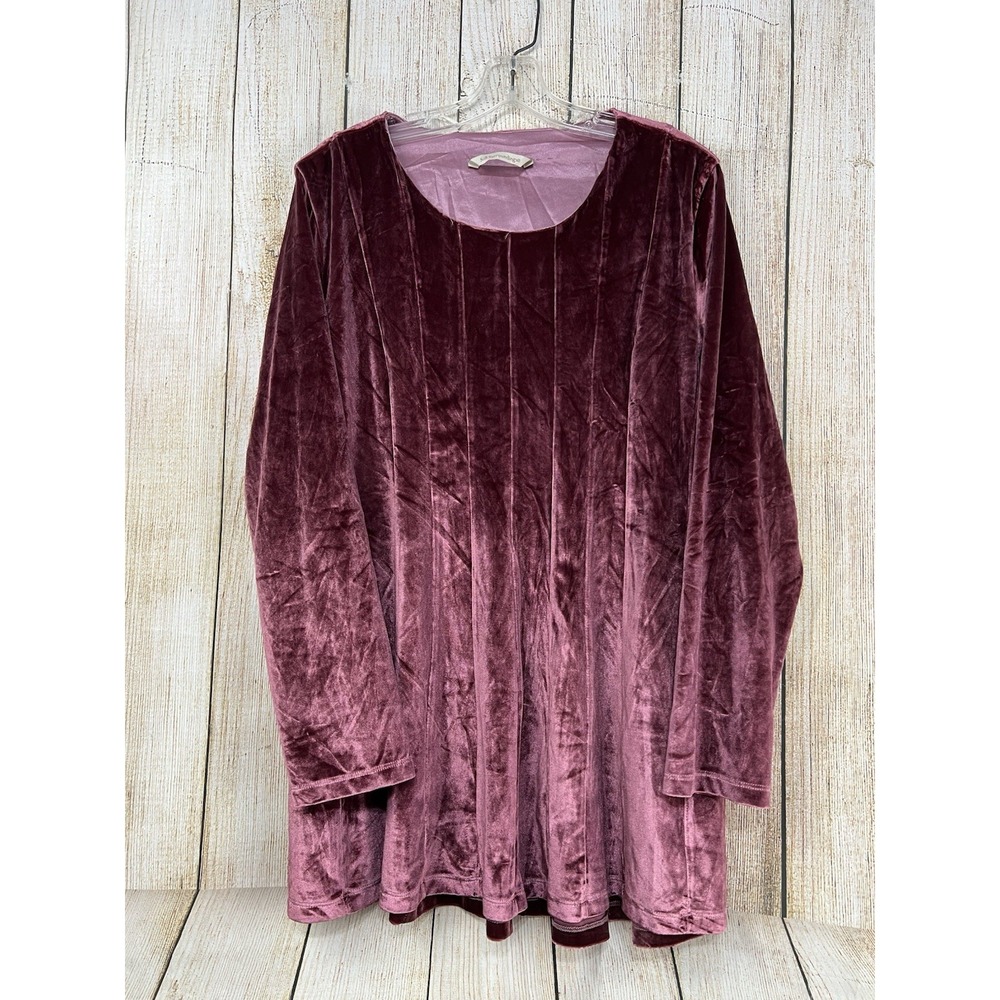Soft Surroundings Bella Rosa Velvet Tunic Top XL Mauve Pink Romantic Holiday - Picture 2 of 5